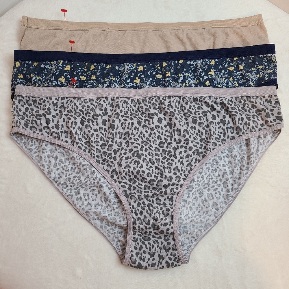 Inteco 3pk Classic Cotton Blend Bikini Panties Plus Size 2X Multicolor
